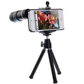 BuySKU68540 12X Zoom Mobile Telephoto Lens Camera Telescope Kit with Mini Tripod & Protective Back Case for iPhone 5 (Black)