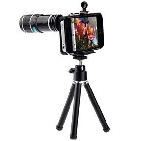 BuySKU68539 12X Zoom Mobile Telephoto Lens Camera Telescope Kit with Tripod Stand & Back Case for iPhone 4 /iPhone S (Black)
