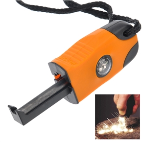 BuySKU68498 3-in-1 Outdoor Survival One-hand Magnesium Flint Stone Fire Starter Lighter with Whistle & Compass (Orange)