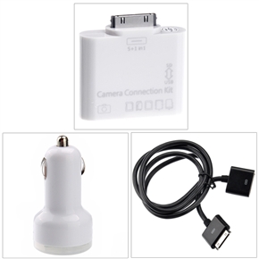 BuySKU67934 3-in-1 SD/TF/MS/M2/MMC Card Reader & 2.1A Dual-USB Car Charger & 17-core 30pin Dock Data Charging Cable for iPad