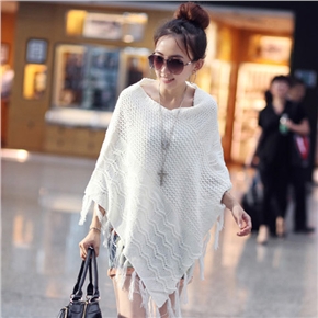 BuySKU68603 Fashion Women Autumn Round Collar Tassel Mantle Sweater Hollow-out Pullover Sweater Knitwear - Free Size (White)