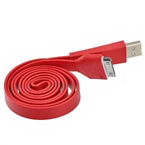 BuySKU68245 High-quality 1M Flat Noodle Style USB Sync Data & Charging Cable for iPad /iPhone - 2 pcs/set (Red)