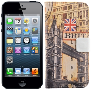 BuySKU68496 Left-right Open Retro London Tower Bridge Pattern PU Protective Case Cover with Inner Hard Back Case for iPhone 5