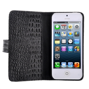 BuySKU68341 Left-right Open Style Crocodile Skin PU Protective Case with Inner Hard Back Case & Card Holders for iPhone 5 (Black)