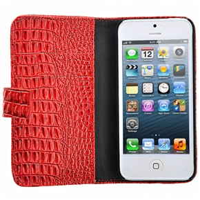 BuySKU68342 Left-right Open Style Crocodile Skin PU Protective Case with Inner Hard Back Case & Card Holders for iPhone 5 (Red)