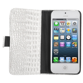 BuySKU68343 Left-right Open Style Crocodile Skin PU Protective Case with Inner Hard Back Case & Card Holders for iPhone 5 (White)