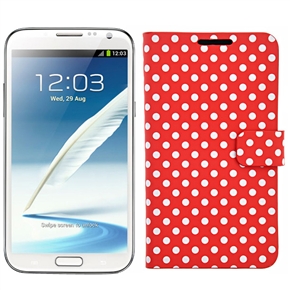 BuySKU68527 Left-right Open Style Dots Pattern PU Protective Case Cover with Card Holders for Samsung Galaxy Note II /N7100 (Red)