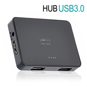 BuySKU68567 Ultra-thin 5Gbps Super Speed USB 3.0 4-port Hub with Power Charger (Black)