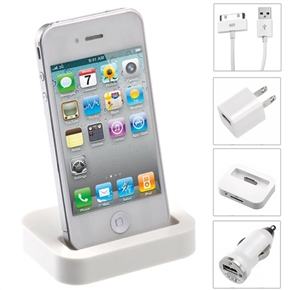 BuySKU67262 4-in-1 Car Charger & US-plug Power Adapter & Charging Dock Kit with USB Cable for iPhone 3G /iPhone 4 /iPhone 4S (White)