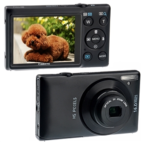 560 2.7-inch TFT-LCD 3X Optical Zoom 16.0MP Anti-shake HD 720P Digital Camera Camcorder with Face Detect/TF Slot (Black)