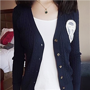 BuySKU68755 Casual Women Spring Autumn Long Sleeve V-neck Single-breasted Cardigan Knitted Sweater Outwear - Free Size (Blue)
