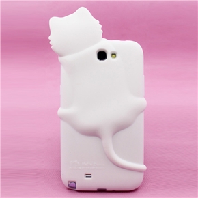 BuySKU68945 Cute 3D Cat Style Soft Silicone Protective Back Case Cover for Samsung Galaxy Note II /N7100 (White)
