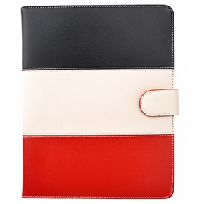 BuySKU68666 Fashion Rainbow Style PU Protective Case Cover with Sleep Function & Stand for The new iPad (Black+White+Red)