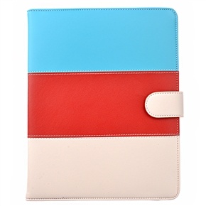 BuySKU68665 Fashion Rainbow Style PU Protective Case Cover with Sleep Function & Stand for The new iPad (Blue+Red+White)