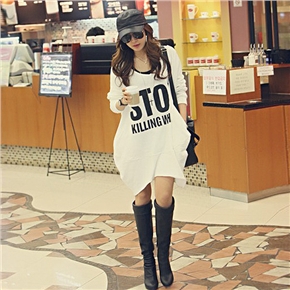 BuySKU68952 Fashion Women Spring Autumn Letter Pattern Long Sleeve Loose Long Hoodie Pullover Hooded Outerwear - Free Size (White)