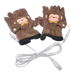 BuySKU69136 Lovely Monkey Pattern Washable USB Heating Half-finger Gloves Hand Warmer (Brown)