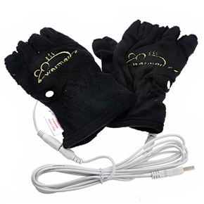 BuySKU69134 Lovely Mouse Pattern Washable USB Heating Half-finger Gloves Hand Warmer (Black)