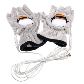 BuySKU69135 Lovely Penguin Pattern Washable USB Heating Half-finger Gloves Hand Warmer (Grey)