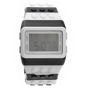 BuySKU68691 Multifunctional Rectangular Dial Sports Wrist Watch with Alarm /Stopwatch /Plastic Wristband (Black & White)