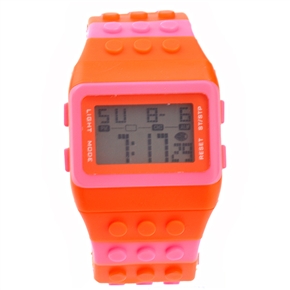 BuySKU68689 Multifunctional Rectangular Dial Sports Wrist Watch with Alarm /Stopwatch /Plastic Wristband (Orange & Pink)