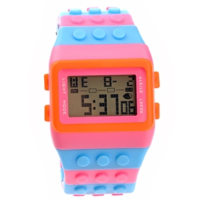 BuySKU68690 Multifunctional Rectangular Dial Sports Wrist Watch with Alarm /Stopwatch /Plastic Wristband (Pink & Blue)