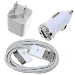 BuySKU66770 Portable 3-in-1 Car Charger & US-plug Wall Power Adapter Kit with USB Cable for iPhone /iPod (White)