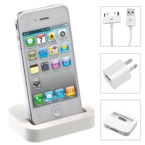 BuySKU67263 Portable 3-in-1 US-plug Power Adapter & Charging Dock Kit with USB Cable for iPhone 3G /iPhone 4 /iPhone 4S (White)