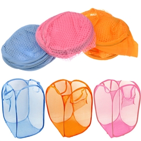 BuySKU68779 Portable Foldable Mesh Fabric Laundry Hamper Clothes Basket (Random Color)
