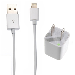 BuySKU68707 2-in-1 1M 8-pin USB Sync Data Charging Cable & US-plug AC Power Adapter Set for iPhone 5 (White)
