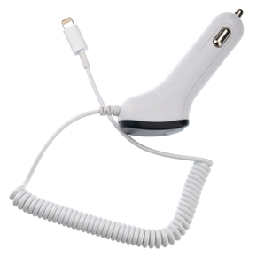 BuySKU69412 2-in-1 8-pin Port Car Charger Adapter with USB Output for iPhone 5 /iPad mini /Samsung /HTC /GPS /MP3 (White)