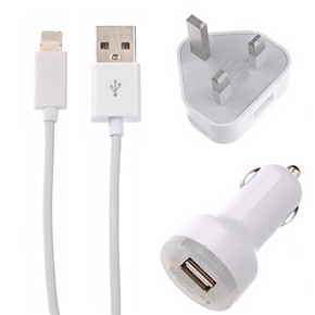 BuySKU69481 3-in-1 1M 8-pin USB Data Charging Cable & Dual USB Car Charger & UK-plug AC Adapter Set for iPhone 5 (White)