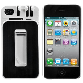 BuySKU69747 3-in-1 Multifunctional Headphone Winder Hard Protective Back Case with Stand for iPhone 4 /iPhone 4S (Black)