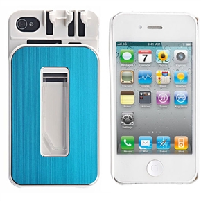 BuySKU69745 3-in-1 Multifunctional Headphone Winder Hard Protective Back Case with Stand for iPhone 4 /iPhone 4S (Blue)