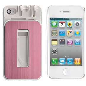 BuySKU69744 3-in-1 Multifunctional Headphone Winder Hard Protective Back Case with Stand for iPhone 4 /iPhone 4S (Pink)