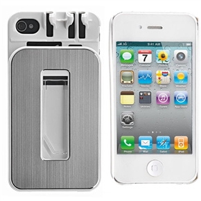 BuySKU69746 3-in-1 Multifunctional Headphone Winder Hard Protective Back Case with Stand for iPhone 4 /iPhone 4S (Silver)