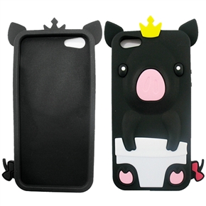 BuySKU69281 Cute 3D Crown Pig Shaped Soft Silicone Protective Back Case Cover for iPhone 5 (Black)