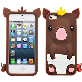 BuySKU69522 Cute 3D Crown Pig Shaped Soft Silicone Protective Back Case Cover for iPhone 5 (Coffee)