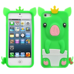 BuySKU69490 Cute 3D Crown Pig Shaped Soft Silicone Protective Back Case Cover for iPhone 5 (Green)