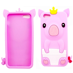 BuySKU69280 Cute 3D Crown Pig Shaped Soft Silicone Protective Back Case Cover for iPhone 5 (Pink)