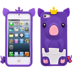 BuySKU69524 Cute 3D Crown Pig Shaped Soft Silicone Protective Back Case Cover for iPhone 5 (Purple)