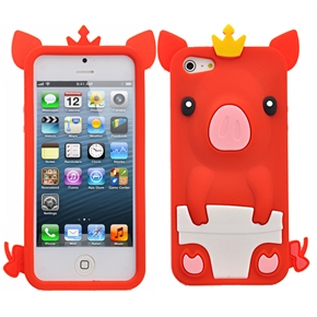 BuySKU69521 Cute 3D Crown Pig Shaped Soft Silicone Protective Back Case Cover for iPhone 5 (Red)