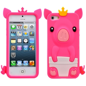 BuySKU69520 Cute 3D Crown Pig Shaped Soft Silicone Protective Back Case Cover for iPhone 5 (Rosy)