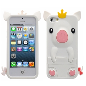 BuySKU69523 Cute 3D Crown Pig Shaped Soft Silicone Protective Back Case Cover for iPhone 5 (White)