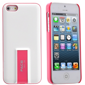 BuySKU69711 Face T Series Hard Plastic Protective Back Case Cover with Stand & Micro SD Card Reader for iPhone 5 (White+Rosy)