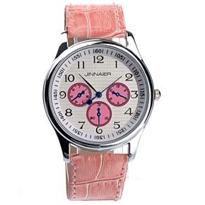 BuySKU69288 Fashion PU Band Style Women's Quartz Wrist Watch with Stainless Steel Round Case (Pink)