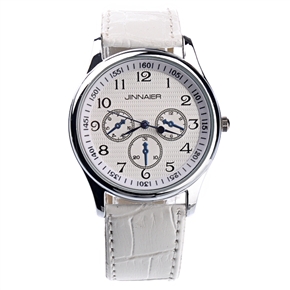 BuySKU69289 Fashion PU Band Style Women's Quartz Wrist Watch with Stainless Steel Round Case (White)