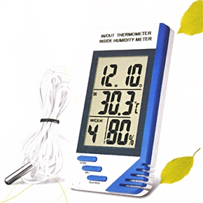 BuySKU69466 KT-908 3-in-1 LCD Screen Indoor & Outdoor Digital Thermometer Hygrometer with Clock
