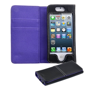 BuySKU69750 Left-right Open Style PU Protective Case Cover with Card Holders & Magnetic Closure for iPhone 5 (Purple)