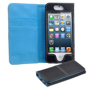 BuySKU69748 Left-right Open Style PU Protective Case Cover with Card Holders & Magnetic Closure for iPhone 5 (Sky-blue)