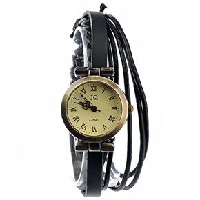 BuySKU69410 Retro Style Round Case Soft PU Band Women's Quartz Wrist Watch (Black)